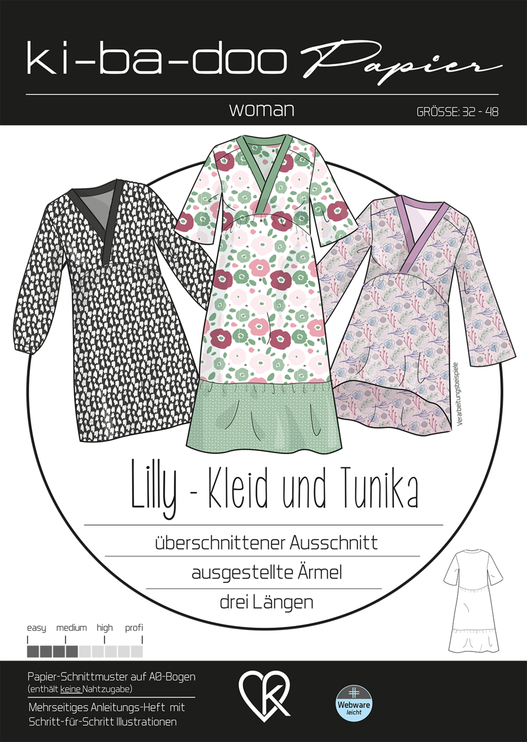 Papierschnittmuster, Kleid Lilly, kibadoo, Gr. 32-48