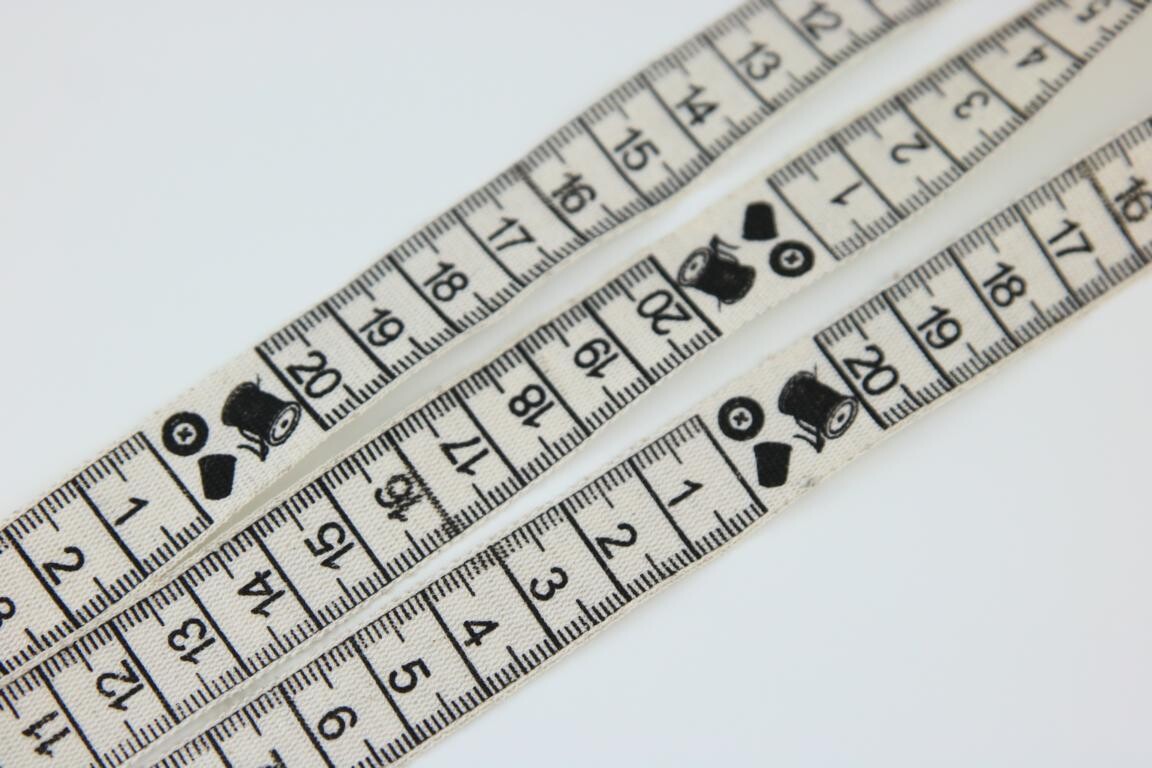 Webband &quot;Maßband&quot;, natur, schwarz, 15mm