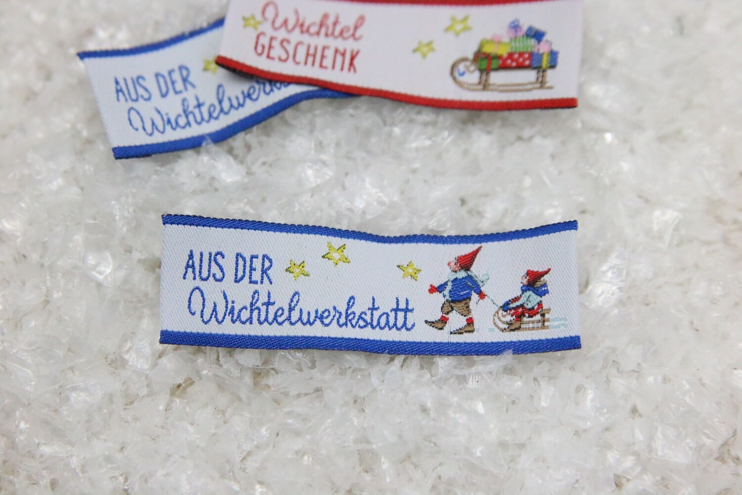 Webetikett &quot;Aus der Wichtelwerkstatt&quot;, acufactum, blau