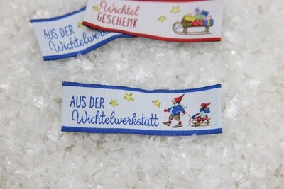 Webetikett &quot;Aus der Wichtelwerkstatt&quot;, acufactum, blau