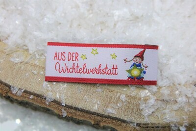 Webetikett &quot;Aus der Wichtelwerkstatt&quot;, acufactum, rot