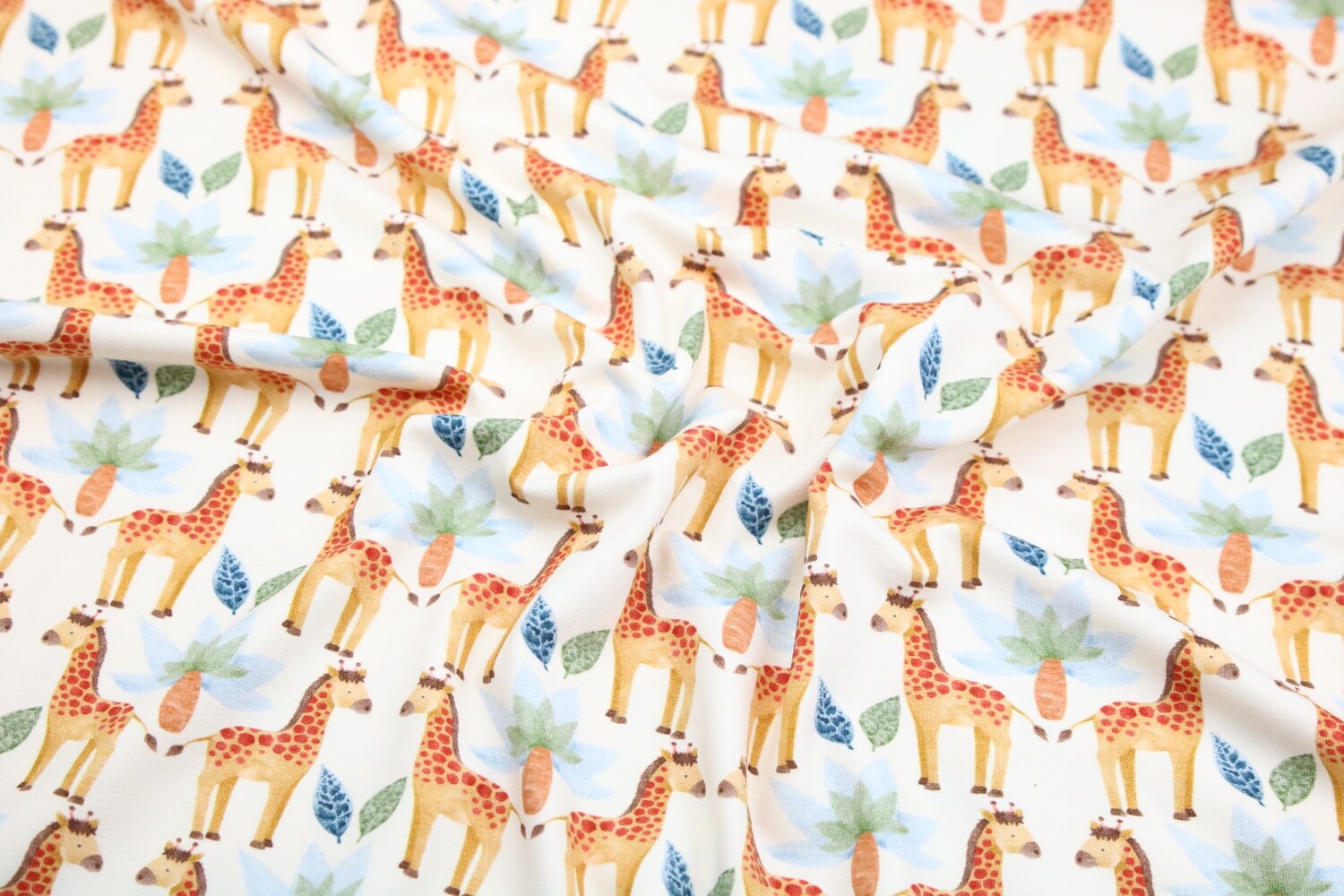 Baumwolljersey &quot;Safari Giraffe&quot;, creme, senfgelb, rost