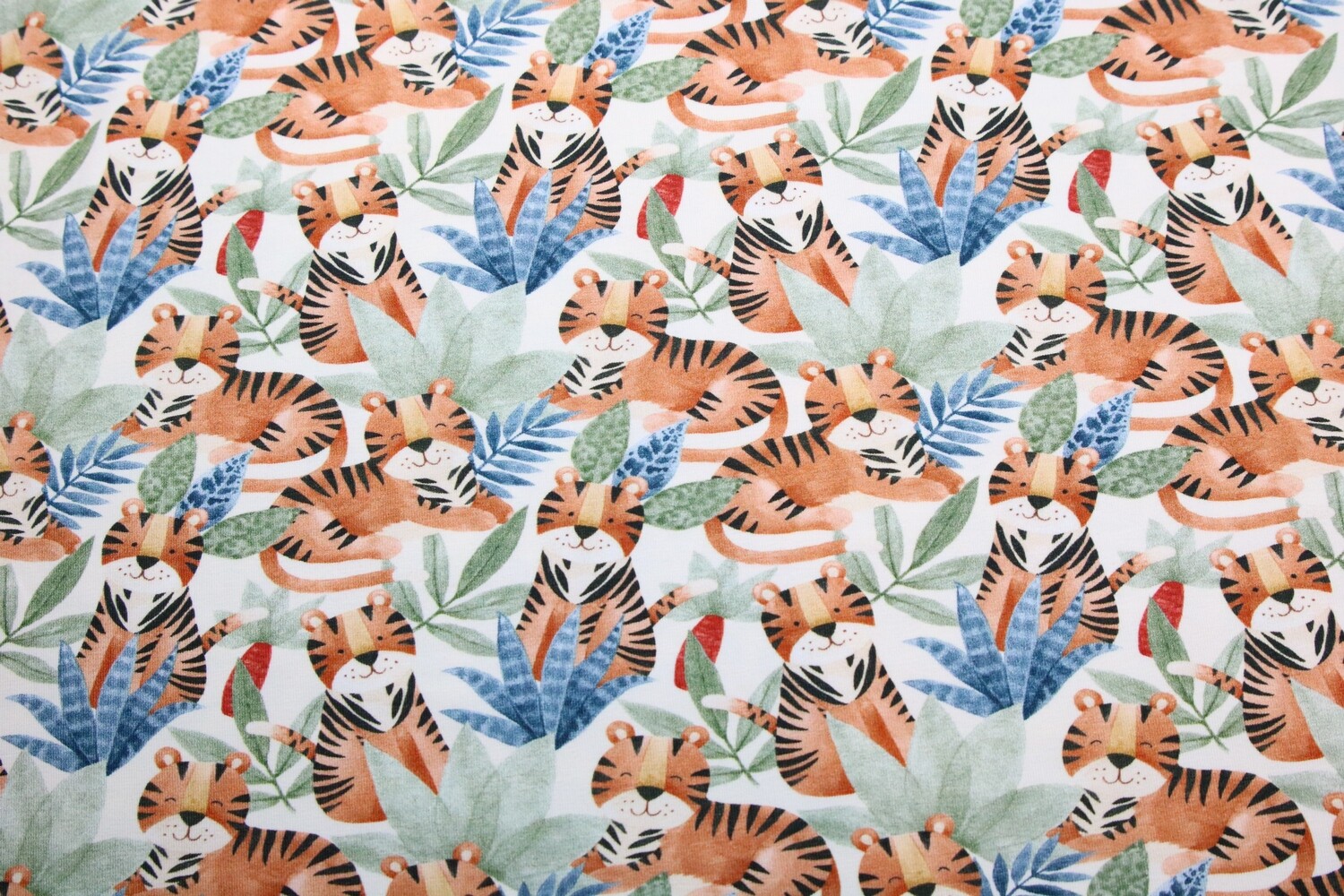 Baumwolljersey &quot;Safari Tiger&quot;, creme, senfgelb, rost
