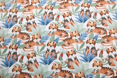 Baumwolljersey &quot;Safari Tiger&quot;, creme, senfgelb, rost