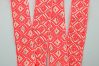 Leichtes Gurtband &quot;Neon-Boho&quot;, 30mm, neon-orange, ecru