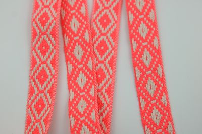 Leichtes Gurtband &quot;Neon-Boho&quot;, 20mm, neon-orange, ecru