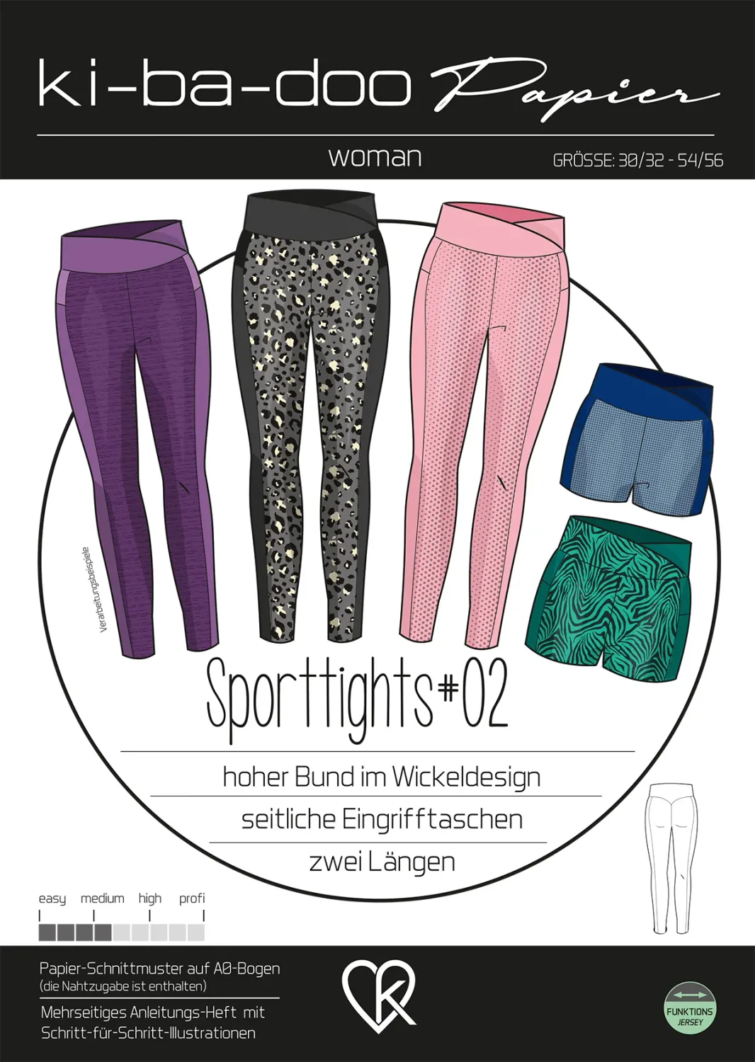 Papierschnittmuster, Sporttights #02, kibadoo, Gr. 30/32 - 54/56