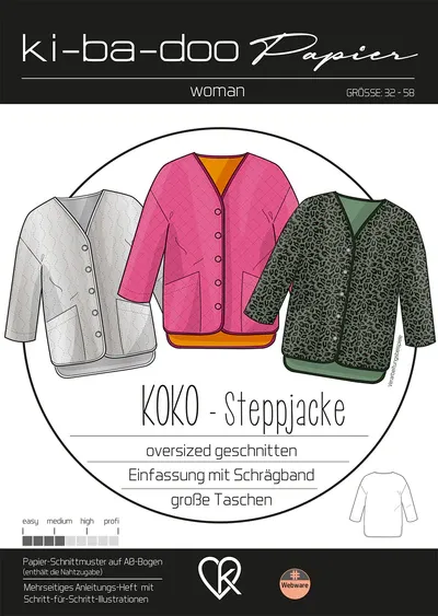 Papierschnittmuster, Jacke Koko, kibadoo, Gr. 32-58