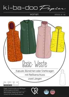 Papierschnittmuster, Basic Weste Damen, kibadoo, Gr. 32-58