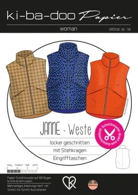 Papierschnittmuster, Weste Janne, kibadoo, Gr. 32-58