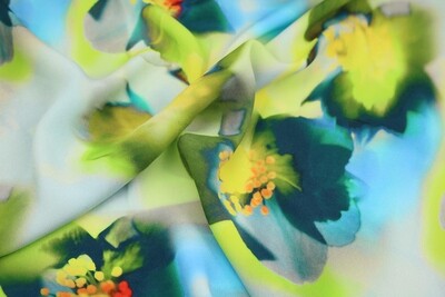 Viskose Crêpe "Belle", Blumen, grün, mint, blau
