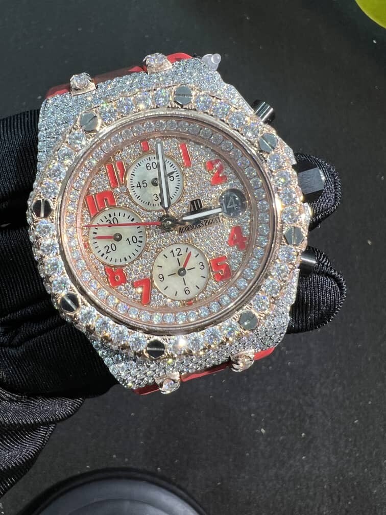 Fully iced out Audemars Piguet offshore with military silicone strap