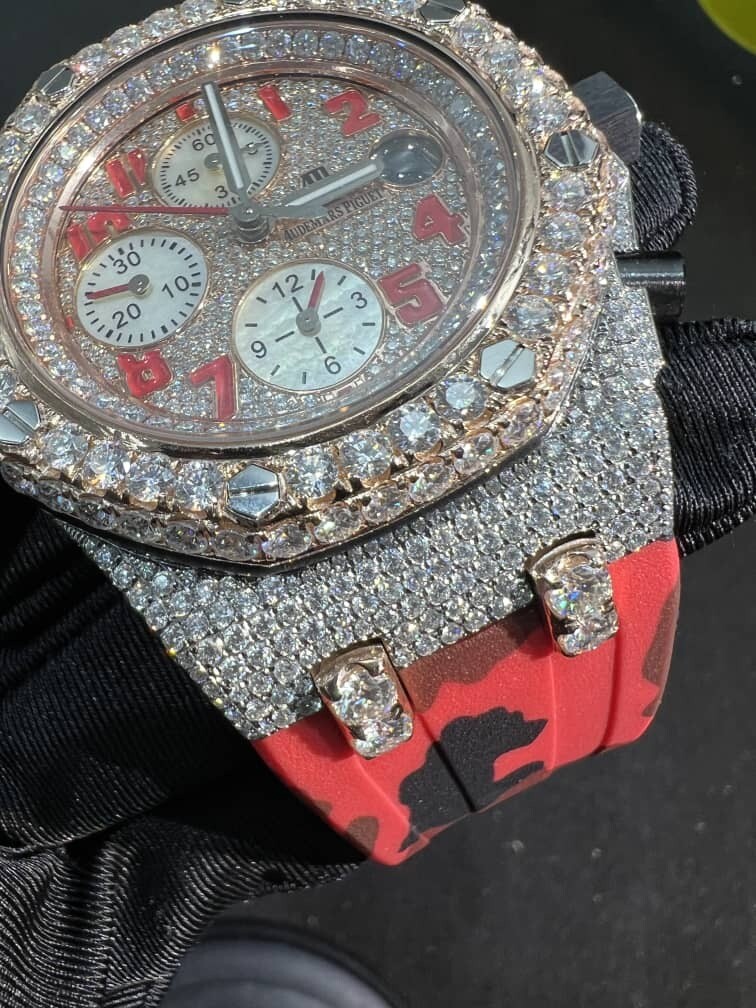Fully iced out Audemars Piguet offshore with military silicone strap