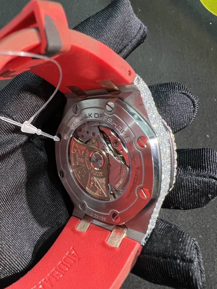 Fully iced out Audemars Piguet offshore with military silicone strap