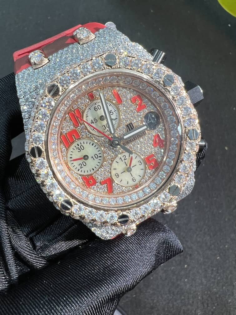 Fully iced out Audemars Piguet offshore with military silicone strap