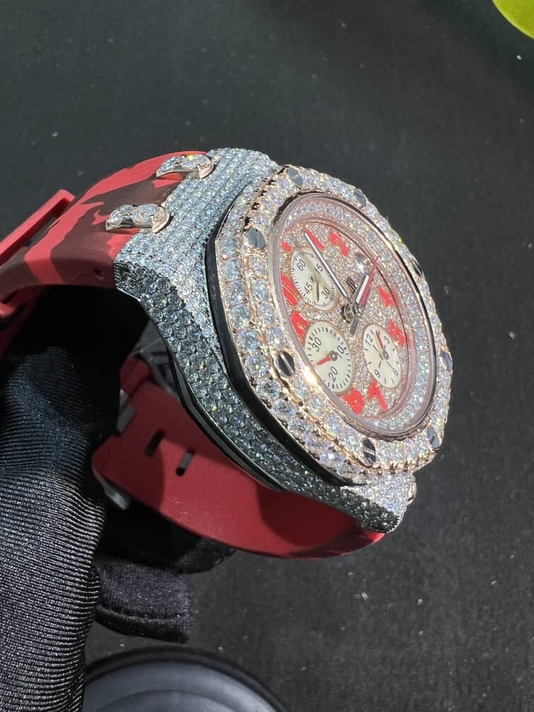 Fully iced out Audemars Piguet offshore with military silicone strap