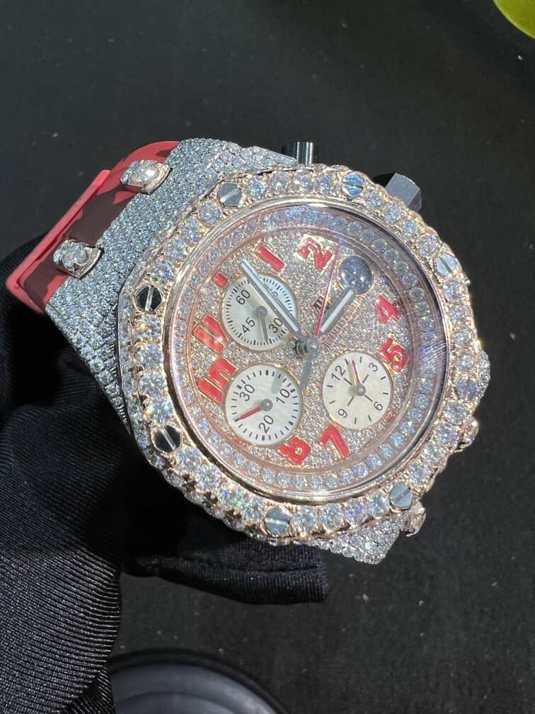 Fully iced out Audemars Piguet offshore with military silicone strap
