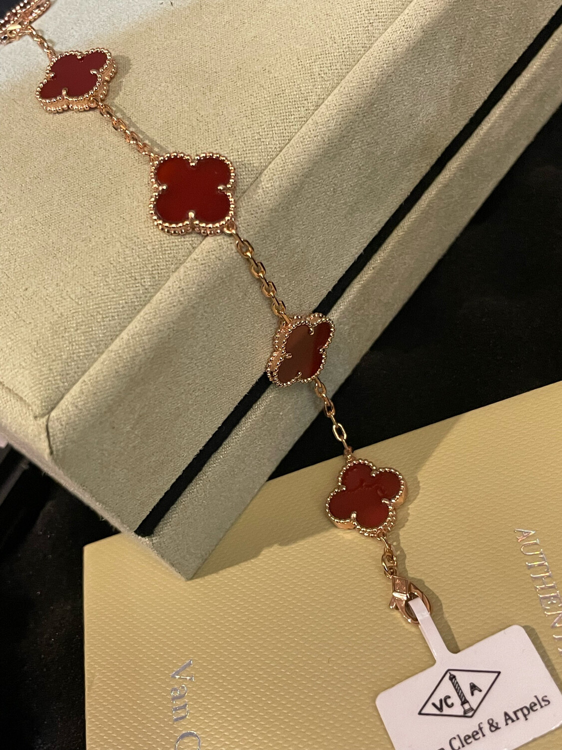 Red with rose gold Clover Motif VCA Bracelet