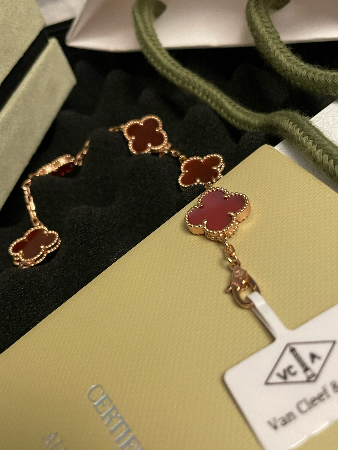 Red with rose gold Clover Motif VCA Bracelet
