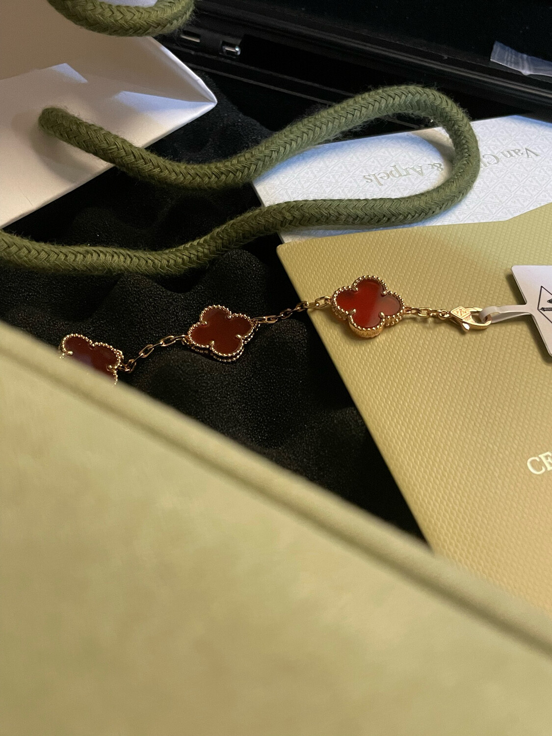 Red with rose gold Clover Motif VCA Bracelet