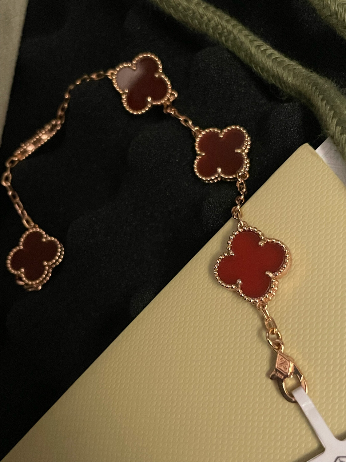 Red with rose gold Clover Motif VCA Bracelet