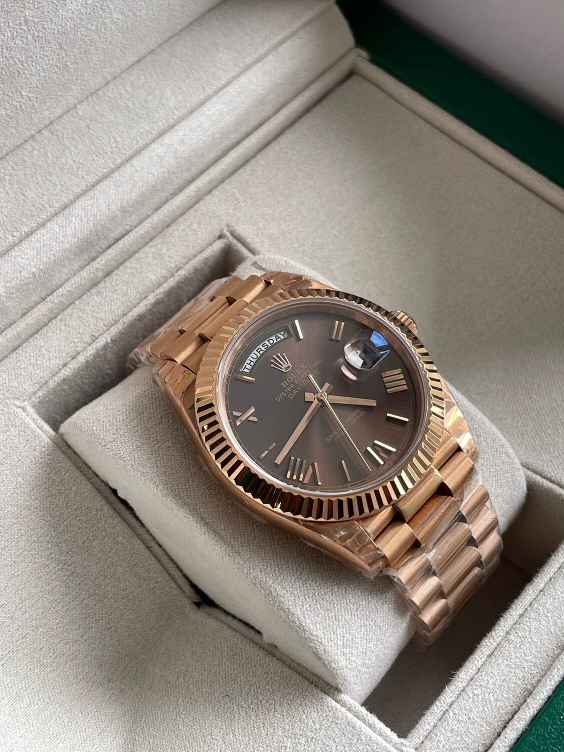 DD 40 Super Clone President in Everose Gold Plated with Chocolate Dial