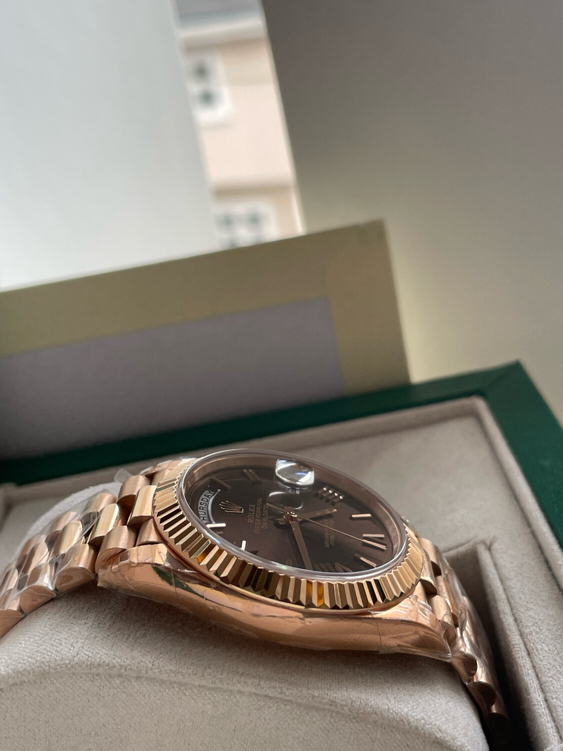 DD 40 Super Clone President in Everose Gold Plated with Chocolate Dial