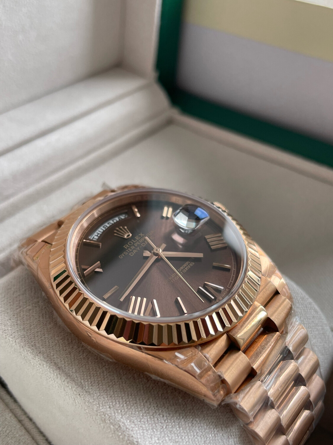 Rolex Day-Date 40 Super Clone President in Everose Gold with Chocolate Dial