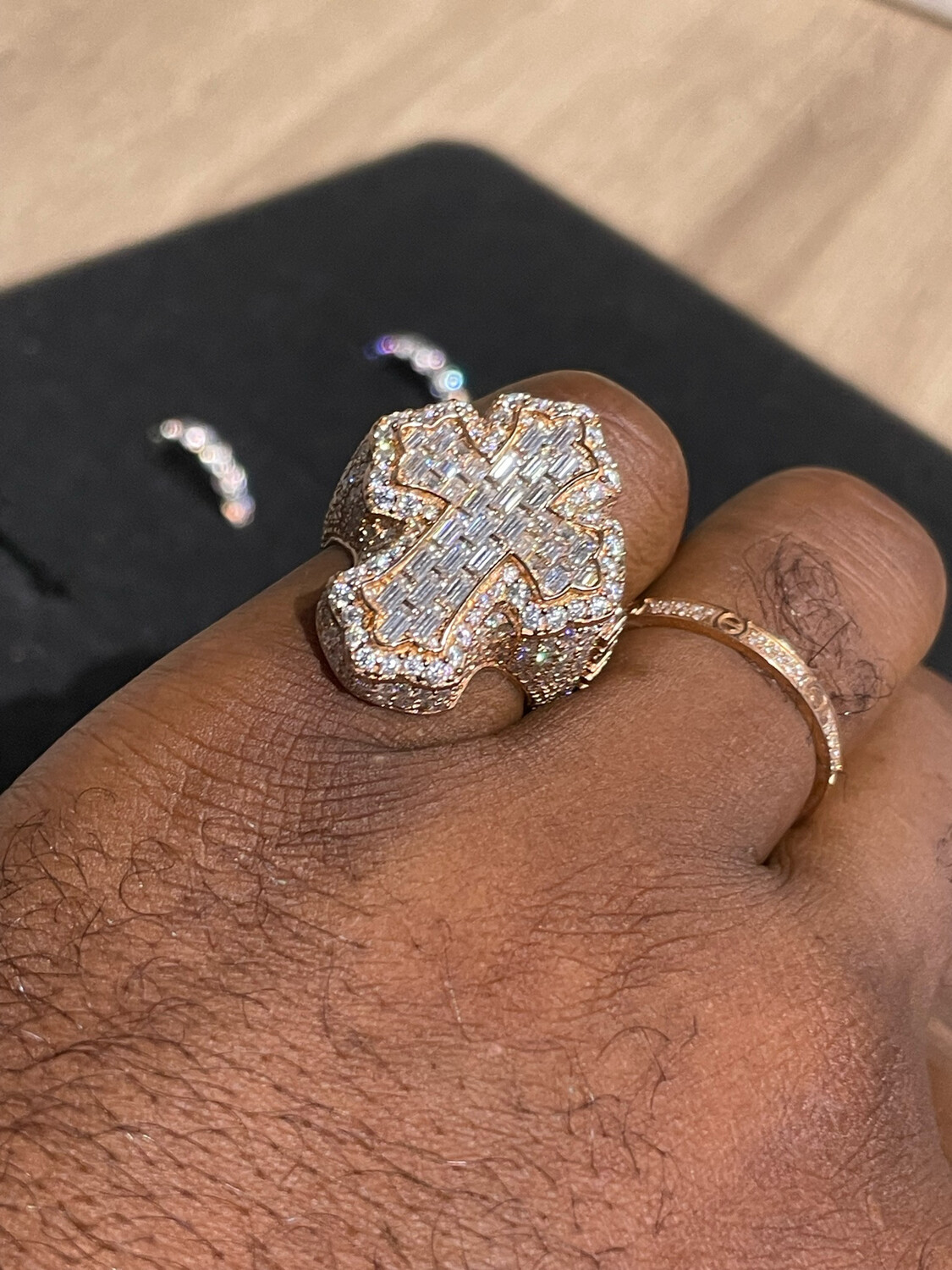 Fully Iced Out Moissanite 💎Cross championship picky ring.