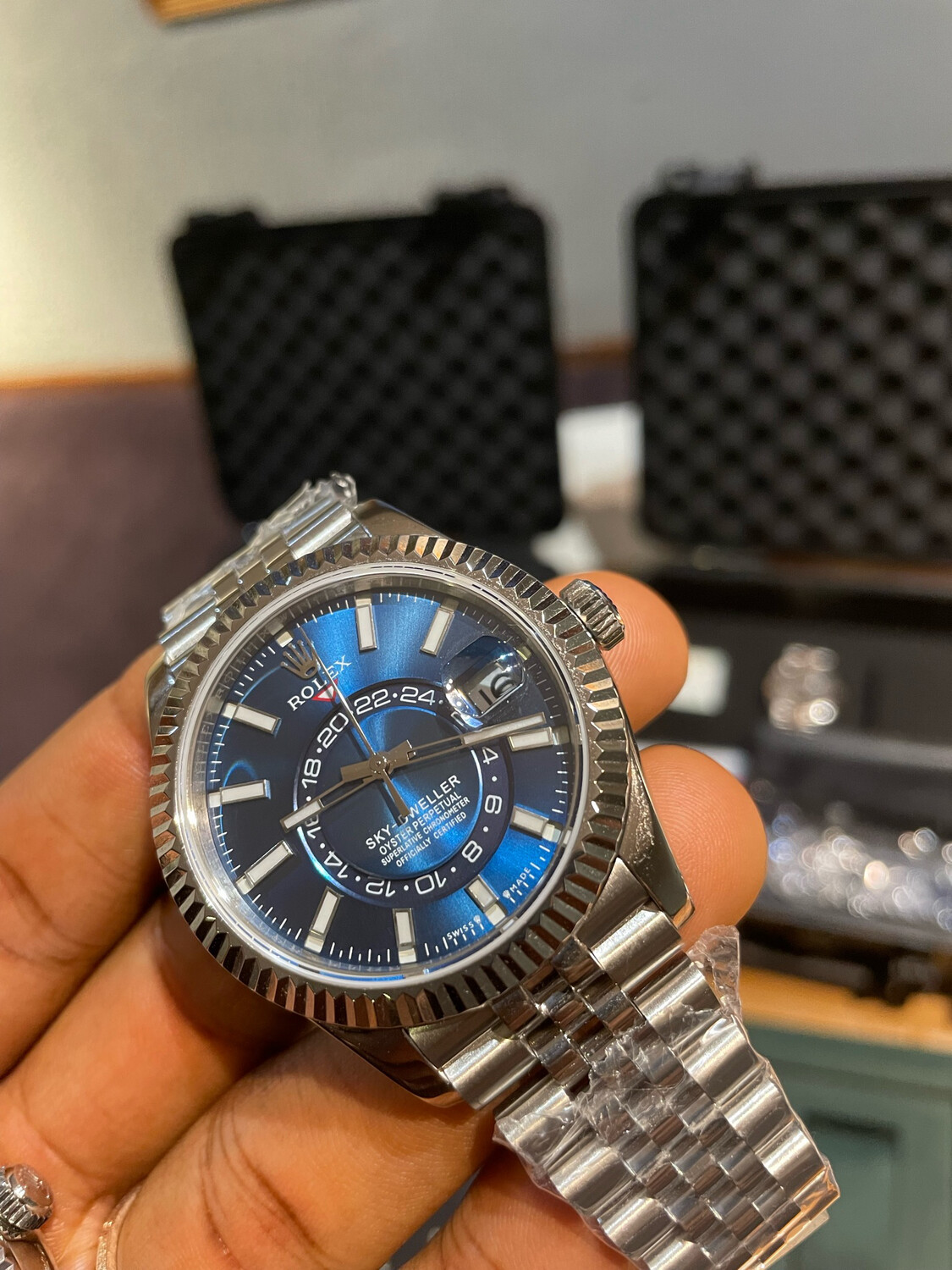 Rolex Super Clone 2023 Steel Sky-Dweller Blue Dial Jubilee Bracelet 326934