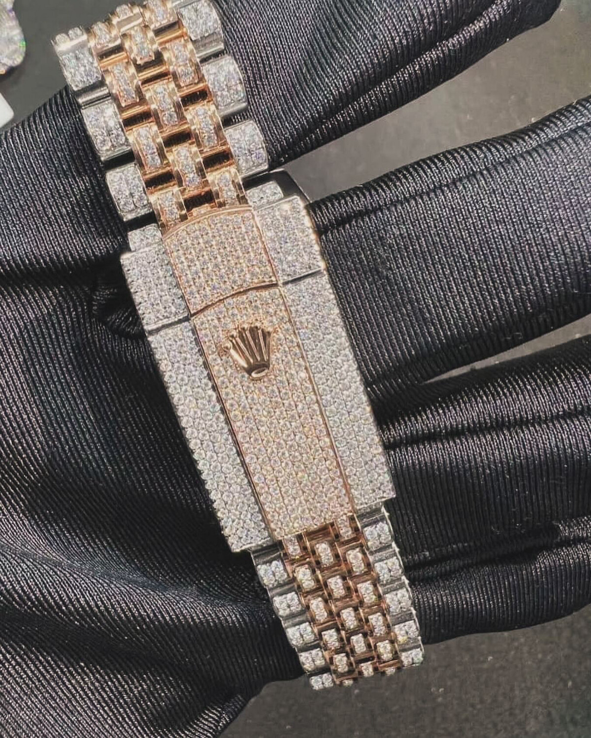 Iced out DJ rose gold and steel