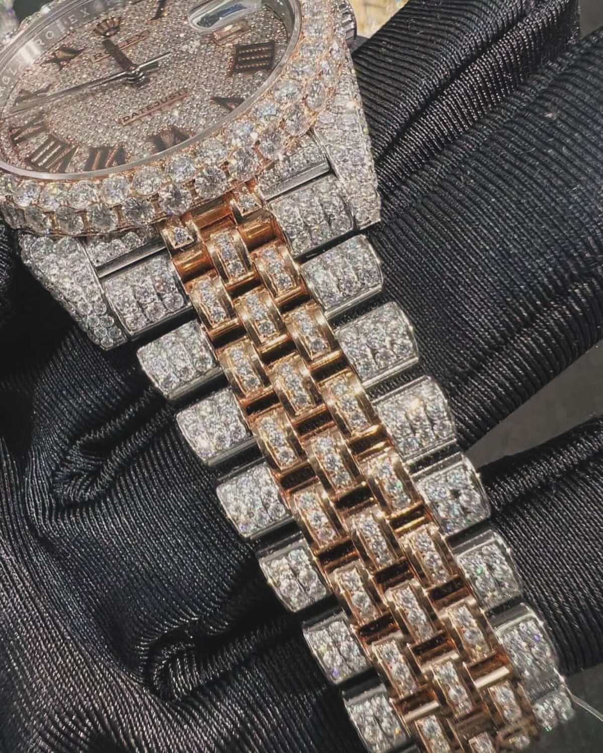 Iced out DJ rose gold and steel
