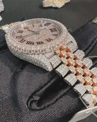Iced out Rolex Datejust rose gold and steel