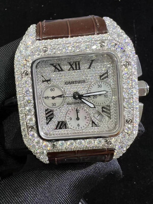 Cartier 100xl diamond and leather watch