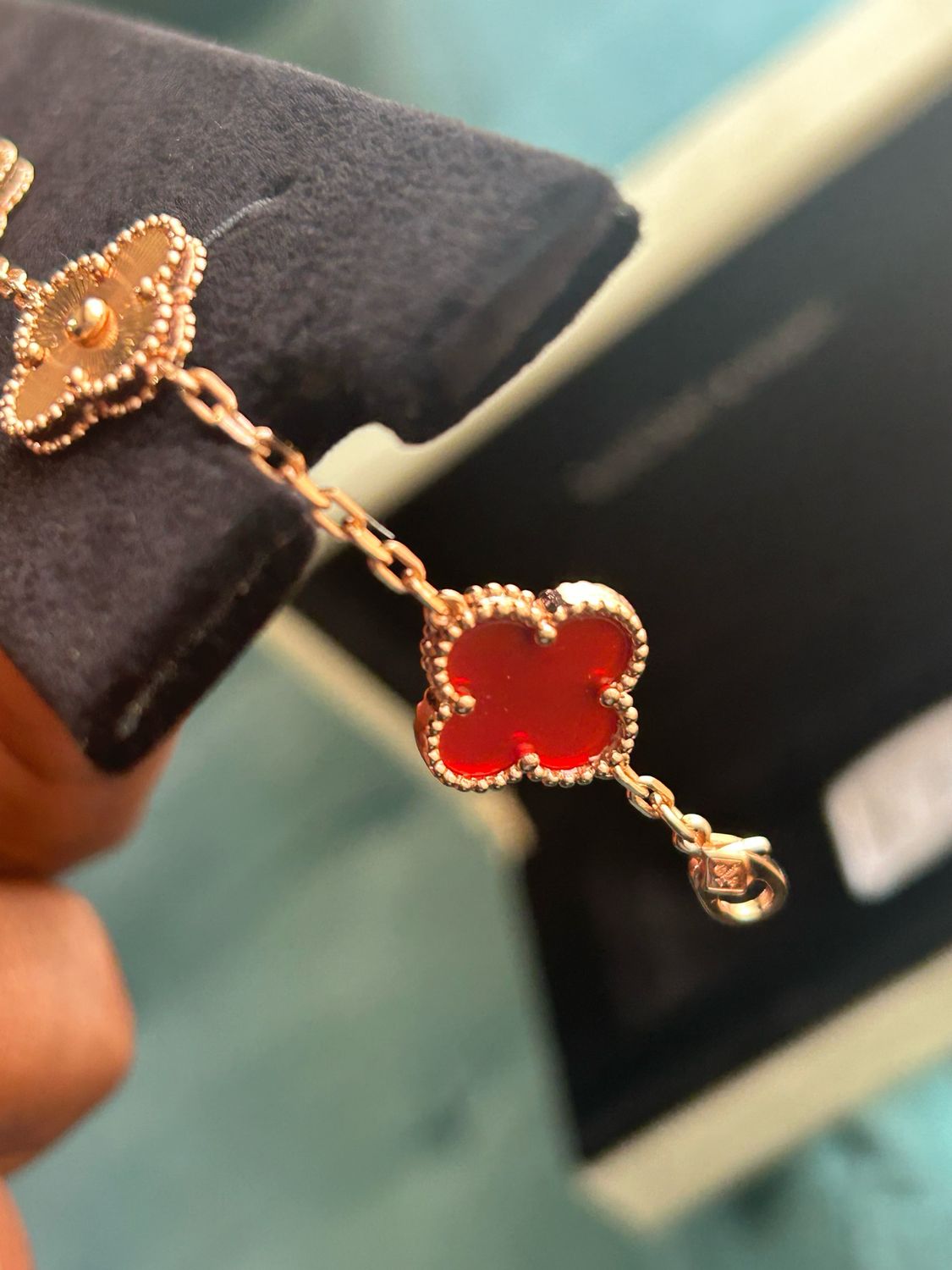 Red with rose gold Clover Motif VCA Bracelet