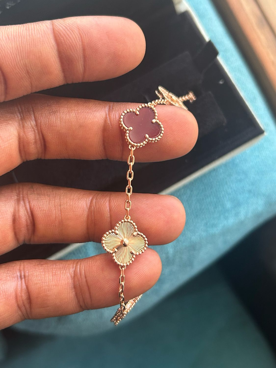 Red with rose gold Clover Motif VCA Bracelet