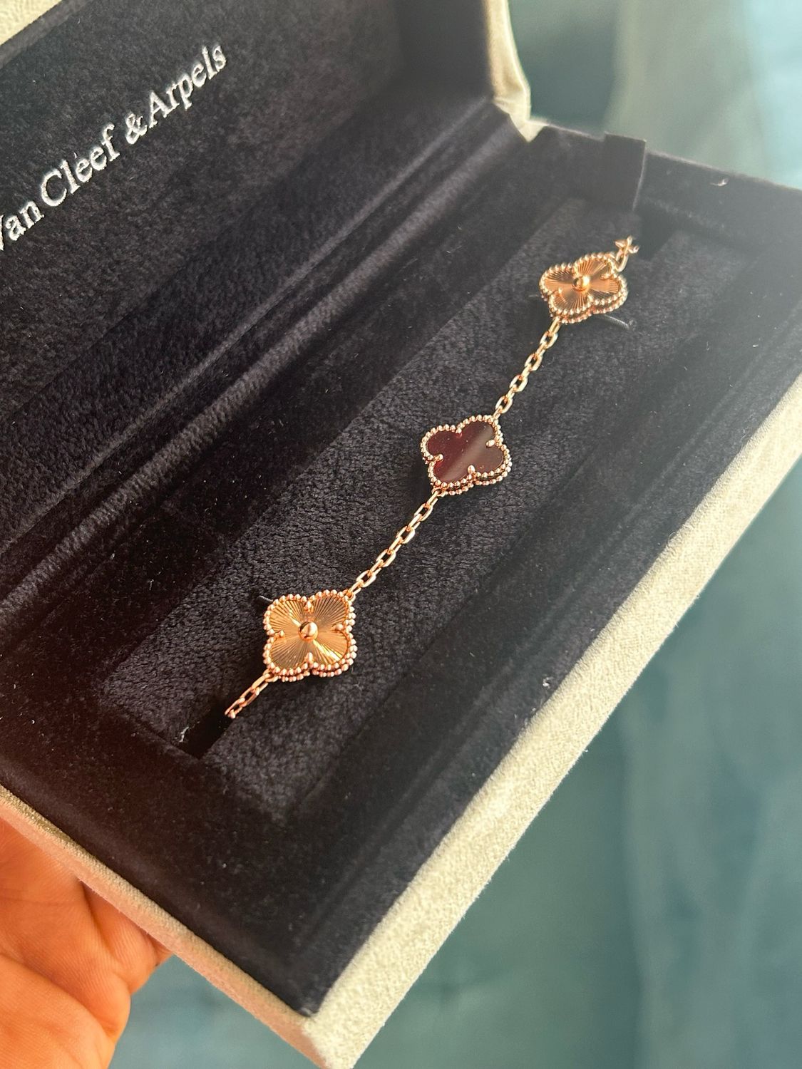 Red with rose gold Clover Motif VCA Bracelet