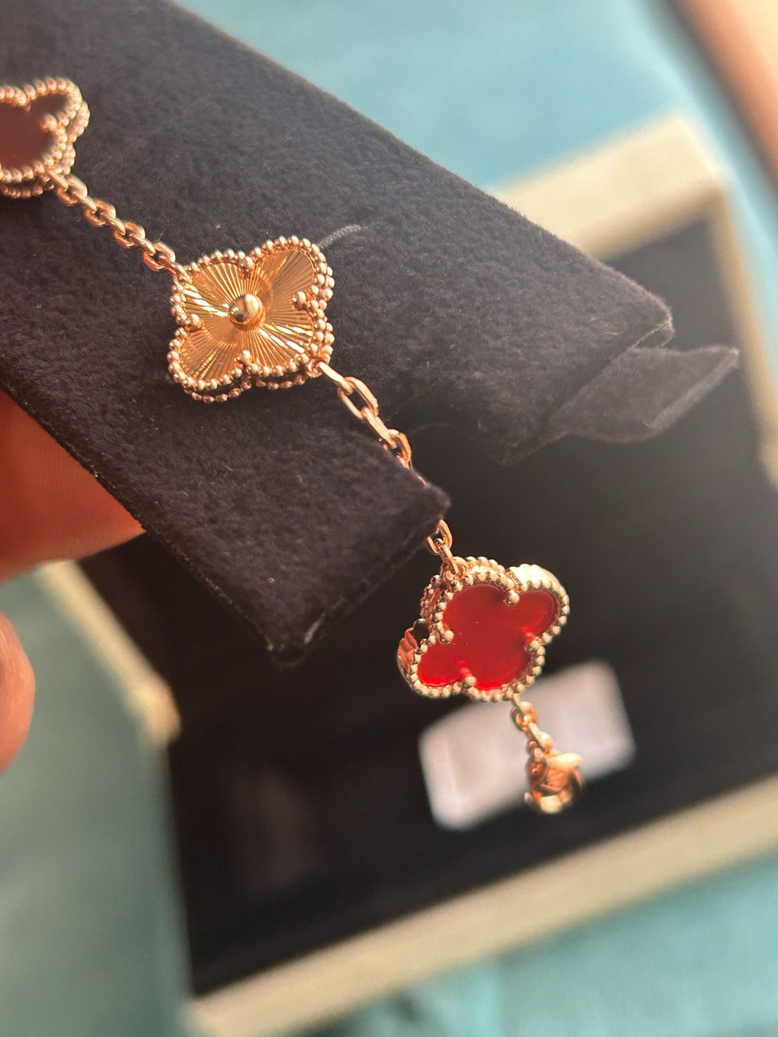 Red with rose gold Clover Motif VCA Bracelet