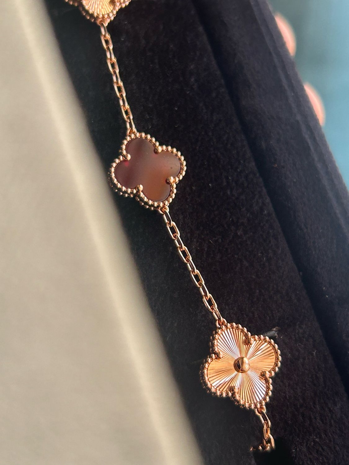 Red with rose gold Clover Motif VCA Bracelet