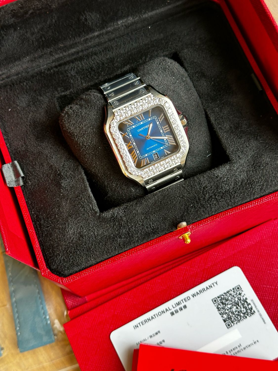 Cartier Santos S.C Large, Diamond Bezel, Blue Dial