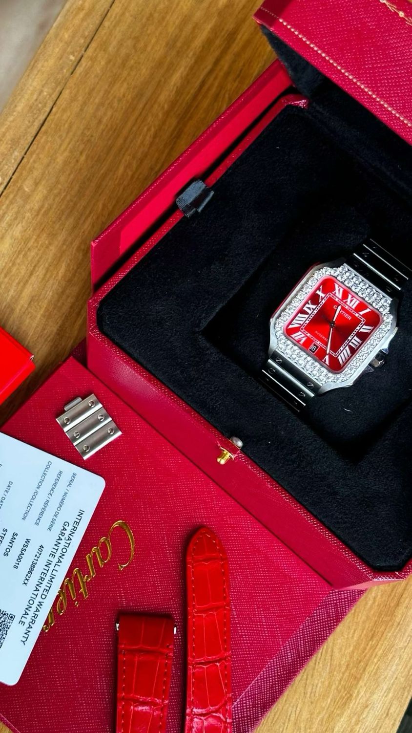 Cartier Santos S.C Large, Diamond Bezel, Red Dial