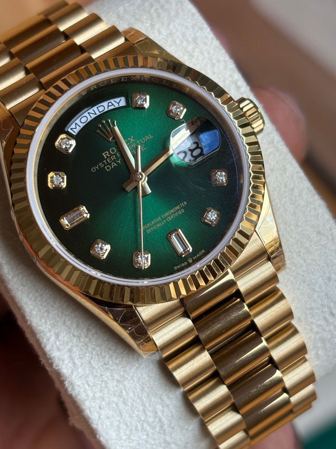 Super Clone Rolex Daydate 36mm Green Ruby Dial