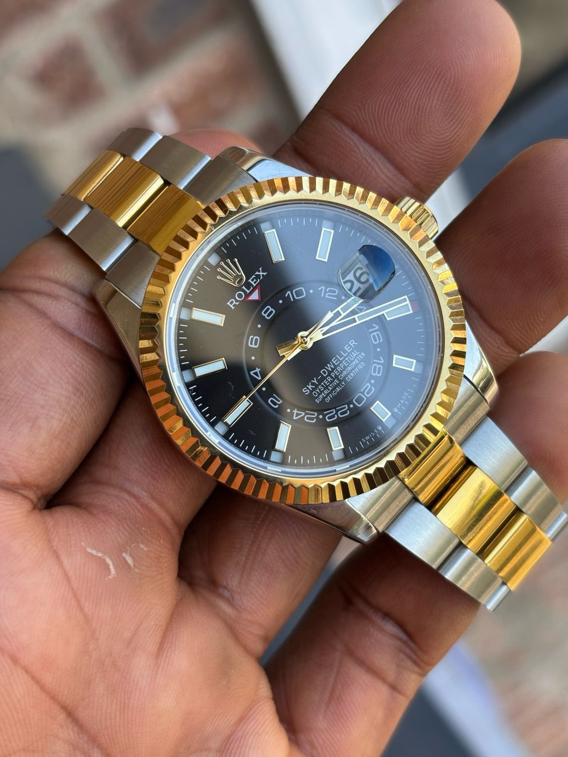 SC Rolex Skydweller two-tone, Oyster bracelet, Black dial