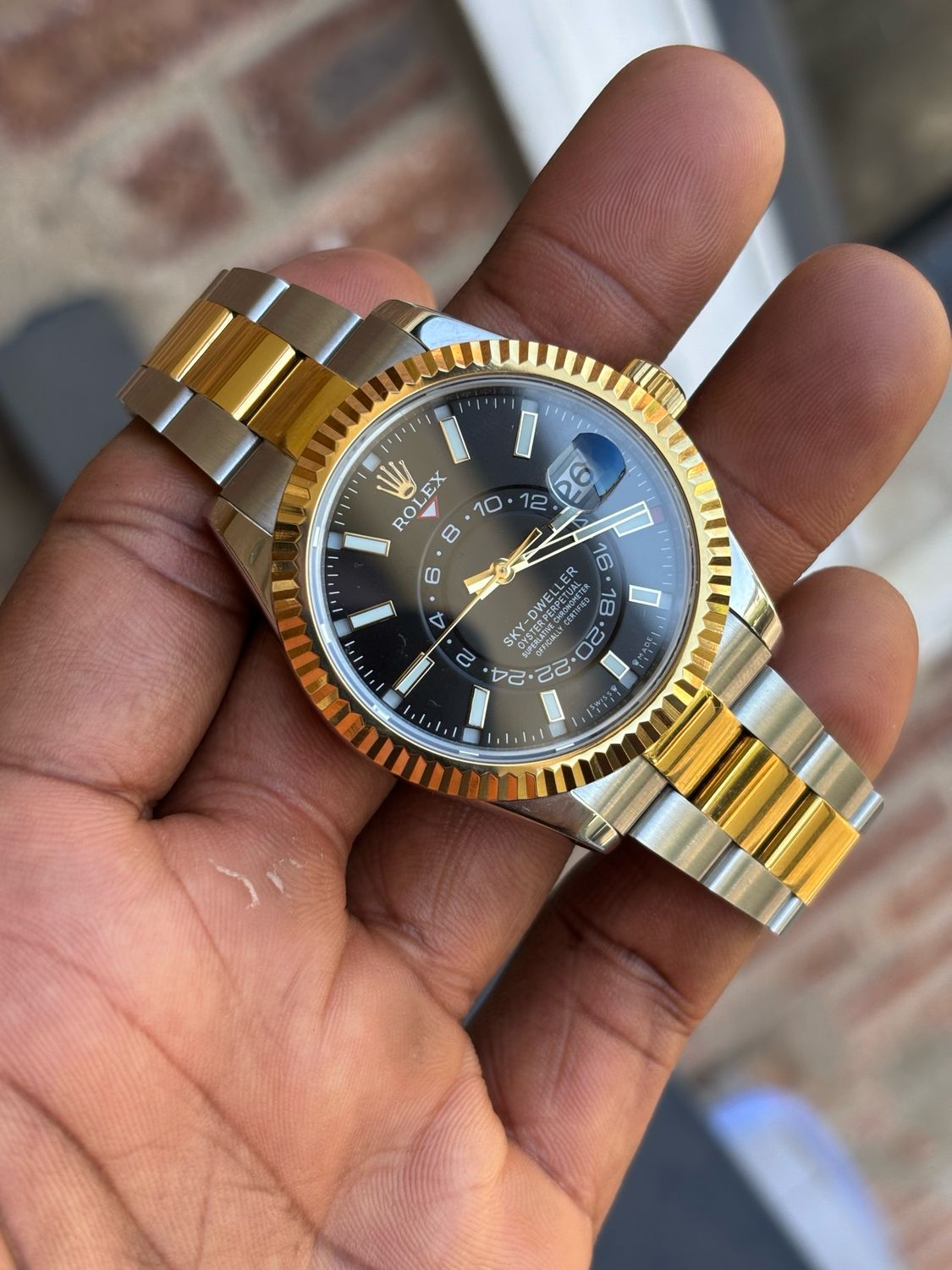 SC Rolex Skydweller two-tone, Oyster bracelet, Black dial