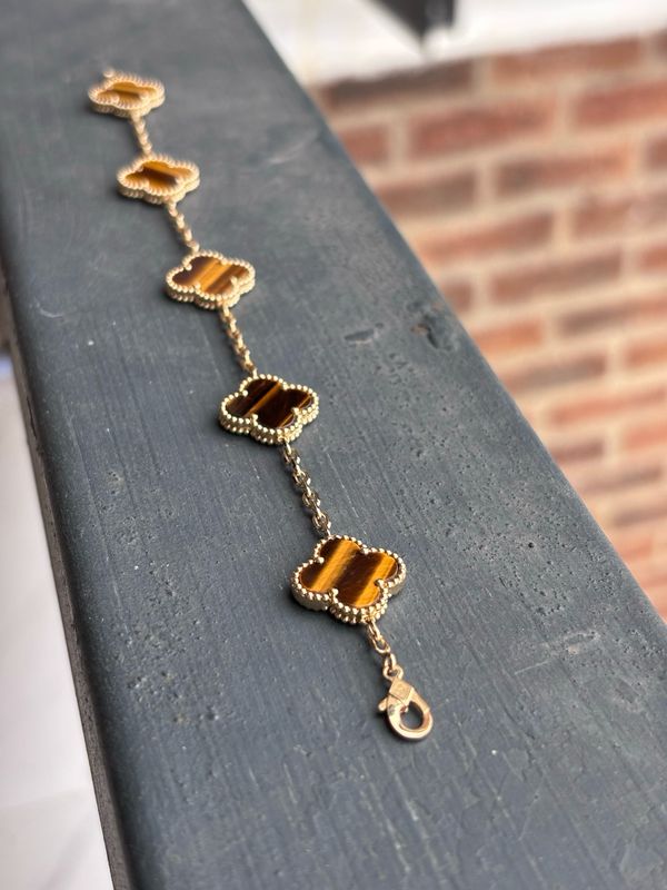 18k Rose gold VCA | Tiger eye Alhambra 5 motif 