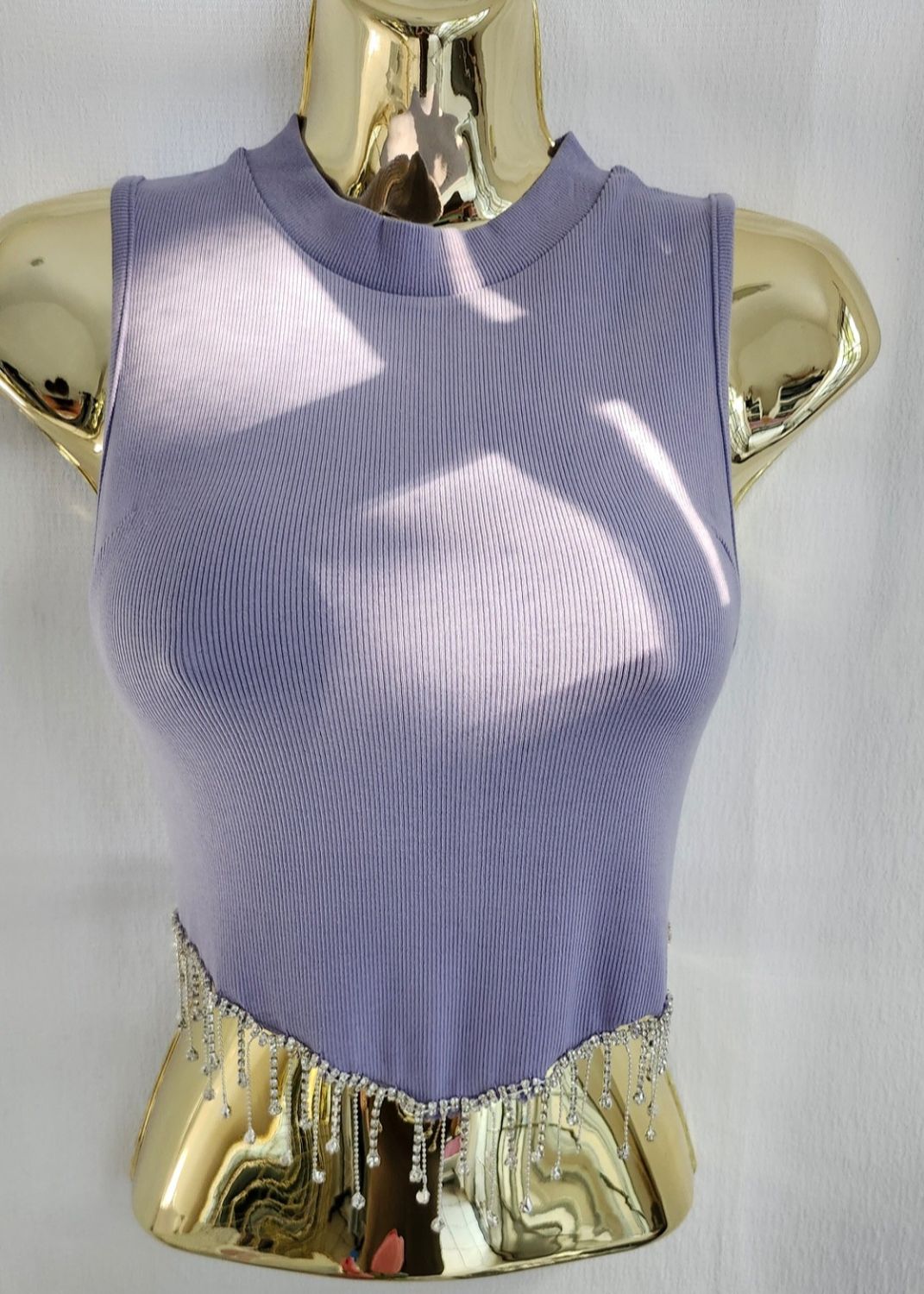 Rhinestones Details Top Purple