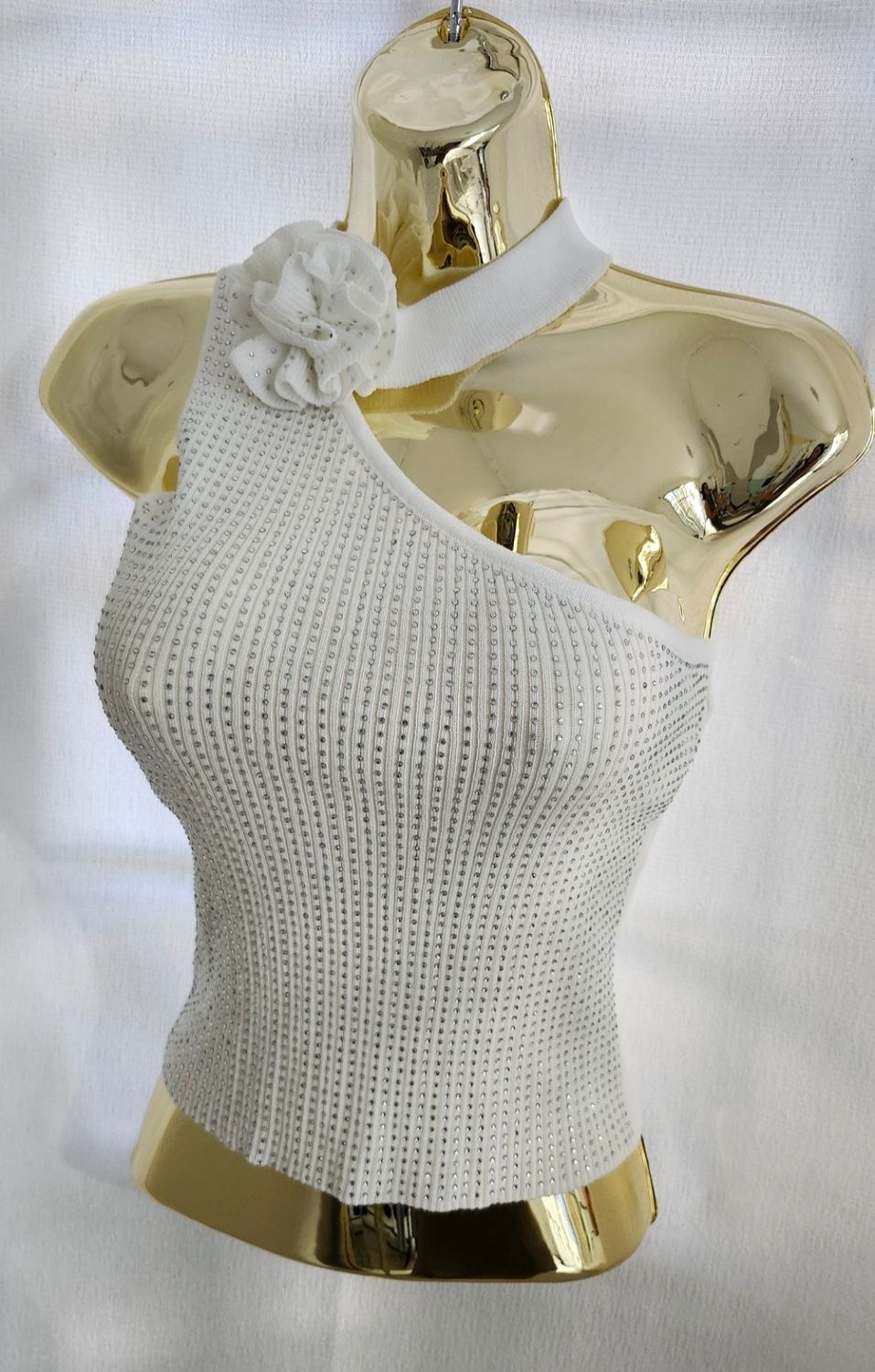 Rhinestones Flower Top White