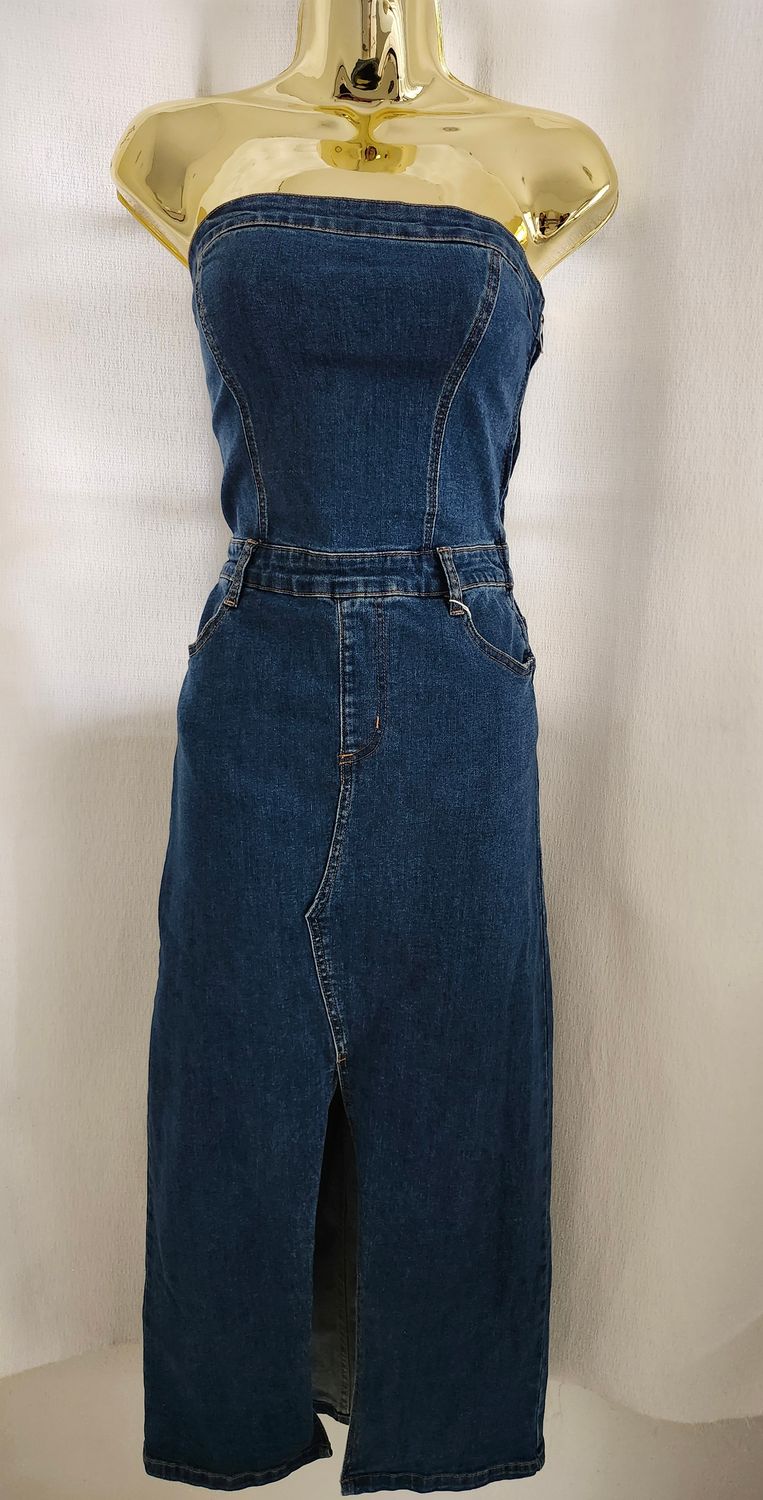 Strapless Denim Midi Dress