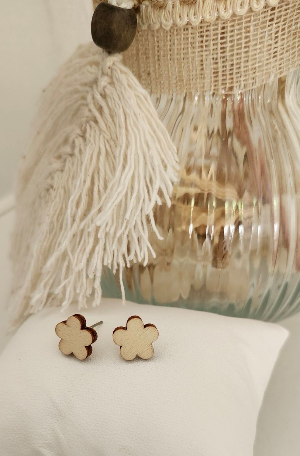 Wooden Flower Shaped Earrings