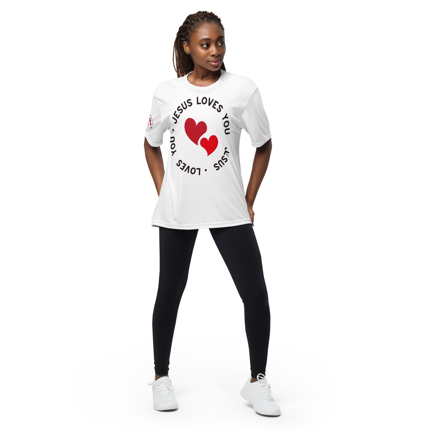 Unisex performance Jesus loves you crew neck t-shirt